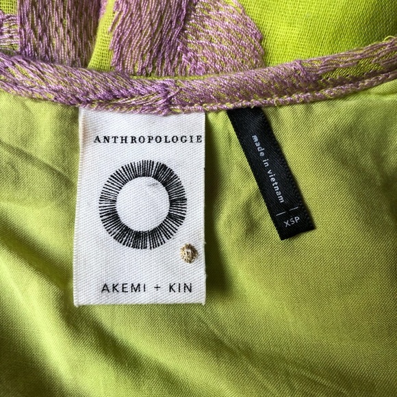Anthropologie Akemi + Kin Citron Slip Dress Size XSP Neon Floral Embroidered - Picture 8 of 9